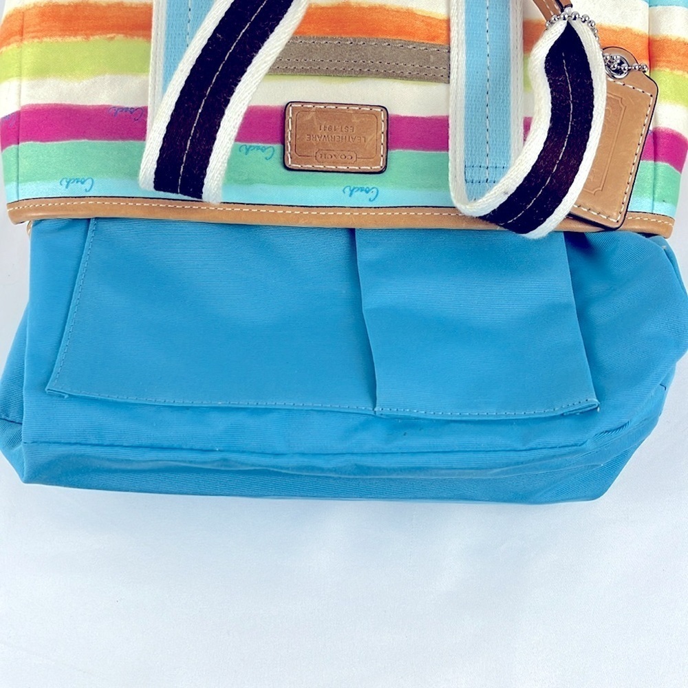 Coach Hampton Watercolors Pastel Striped Fabric Tote Handbag Small G0932-10025 - Picture 14 of 16